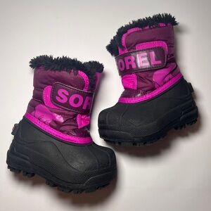 SOREL Pink & Black Kids Winter Snow Commander Insulated Waterproof Boots size 5